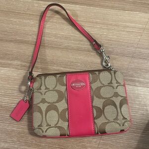 Coach Pink and Tan Wristlet